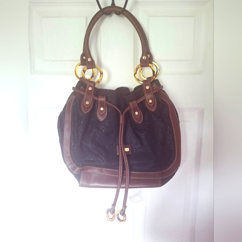 Kim Rogers Canvas Black Drawstring Bag